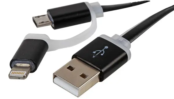 LMS DATA - 2-in-1 USB auf Micro USB Kabel mit Lightning Adapter - 1m, Schwarz