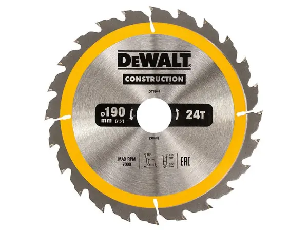 DEWALT hoja de sierra circular 190mm construcción, 24 dientes