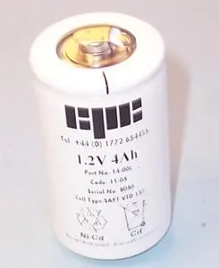 HiLo 1.2V 4Ah Ni-Cd 緊急照明用バッテリー Dサイズ +70°C対応