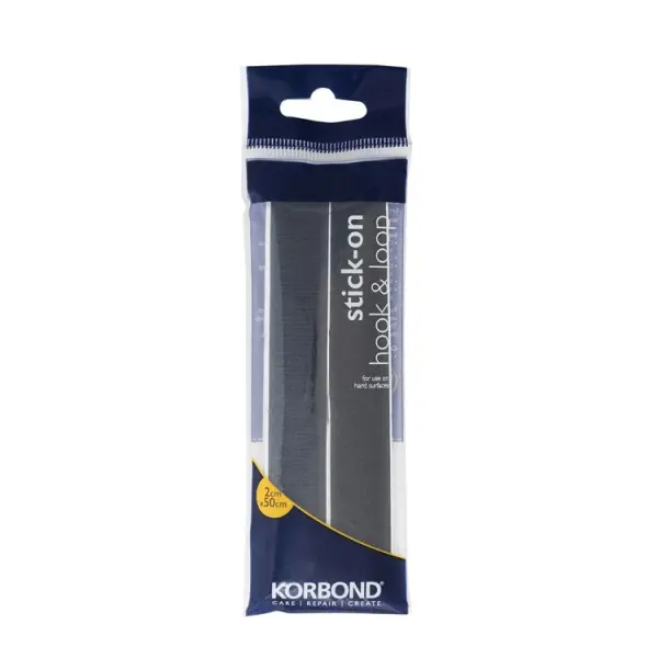 Korbond Hook & Loop Stick On Tape Black, 2cm x 50cm