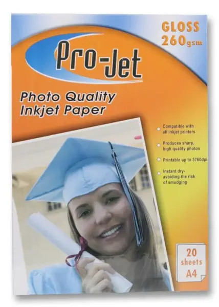 PROJET Glossy Photo Paper A4 260gsm, 20 Sheets