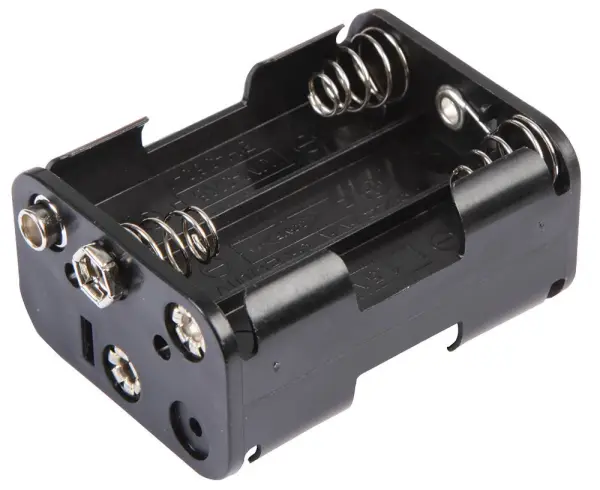 6x AA Battery Holder, Snap Fit, Black Plastic