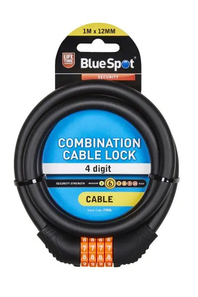 Blue Spot Tools מנעול כבל משולב 1 מטר x 12 מ״מ, פלדה שזורה
