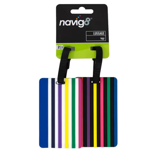Navig8 Travel Luggage Tags Colour Stripe 2-Pack