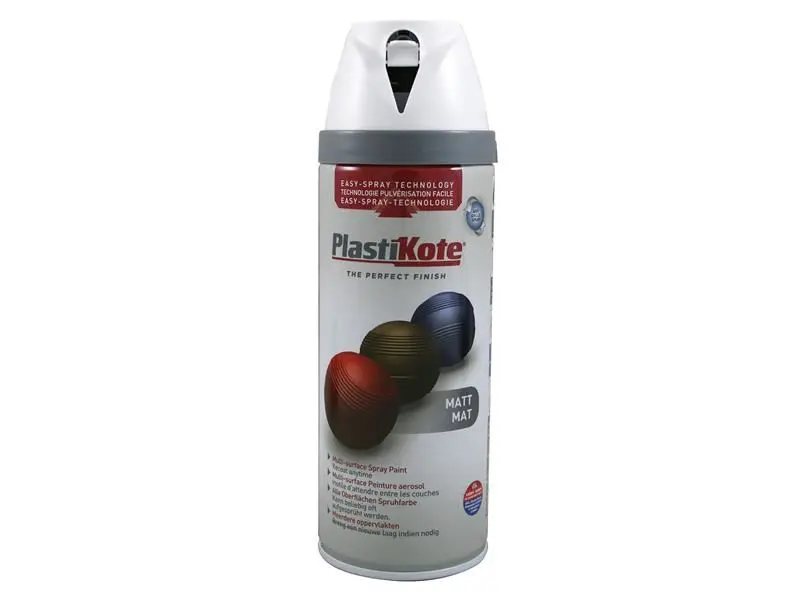Peinture Mate Pure Blanc Brillant PlastiKote Twist & Spray, 400ml