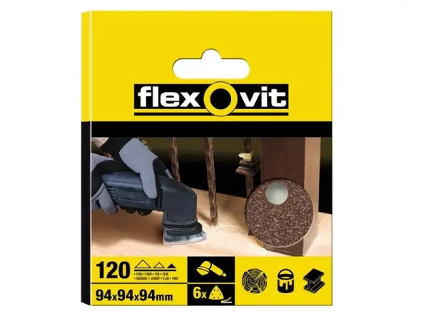 Flexovit 델타형 후크 앤 루프 사포 94mm, 120G (6개입)