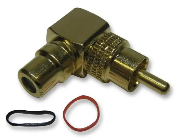 MONACOR - Fiche RCA en angle droit vers prise, Dorée