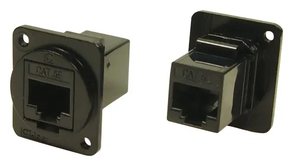 Cat5e RJ45 Feedthrough Connector, Black Metal, Panel Mount