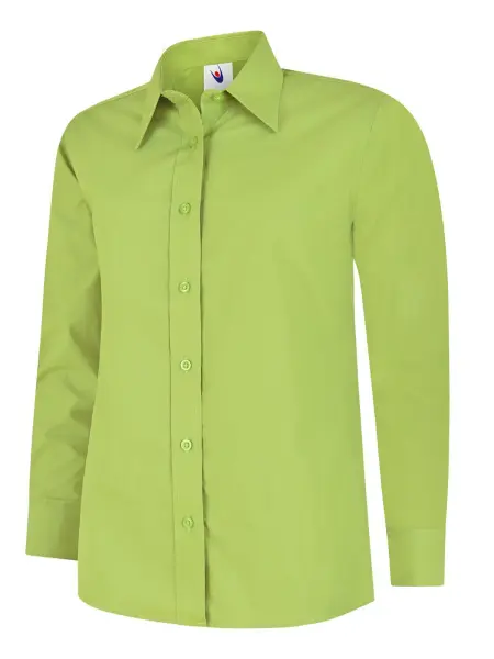 Uneek Women's Long Sleeve Poplin Shirt, Lime, 4XL