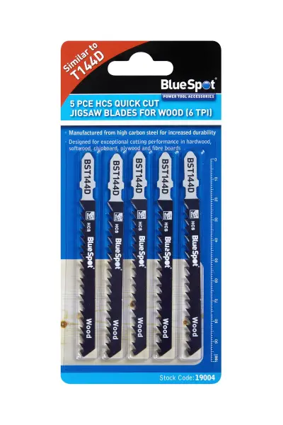 Blue Spot Tools - Set 5 Bilah Jigsaw Pemotong Pantas HCS Untuk Kayu (6 TPI)