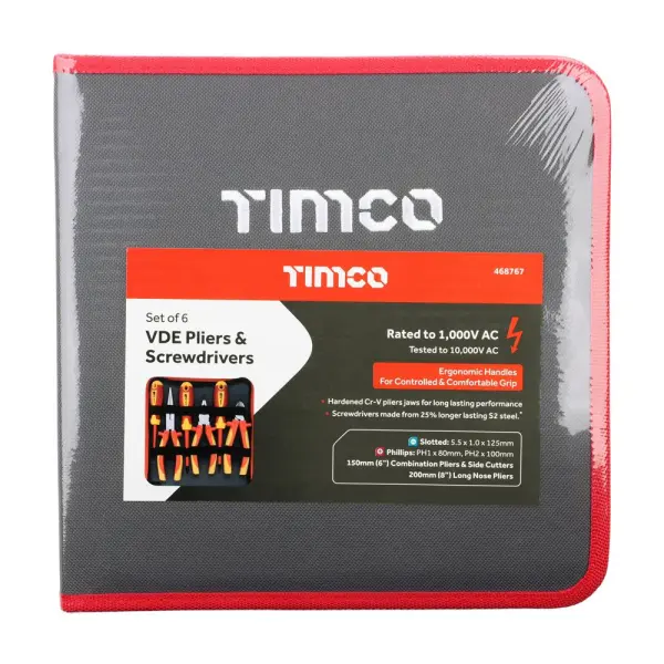 Timco 프로페셔널 VDE 플라이어 & 스크루드라이버 세트 (6종)