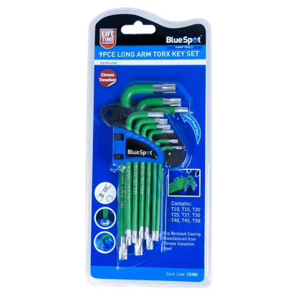 Blue Spot Tools 9-Piece Long Arm Tamper Proof Torx Key Set