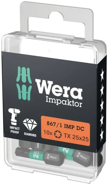 Wera 867/1 IMP DC TORX® DIY Impaktor Bits, TX 20 x 25 mm, 10-Piece Set