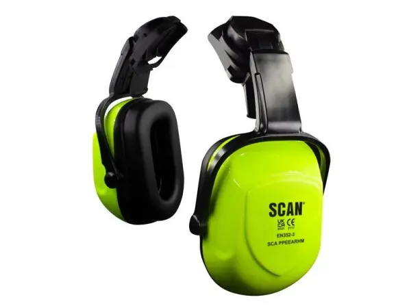 Scan Helmet Mounted Ear Defenders, 30dB SNR, Yellow