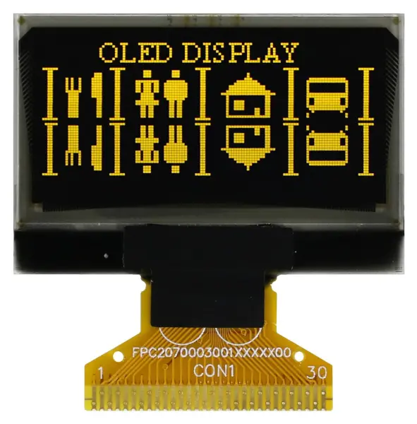 MIDAS DISPLAYS OLED Graphic Display Module, 3V, I2C, Parallel, SPI - Yellow Black