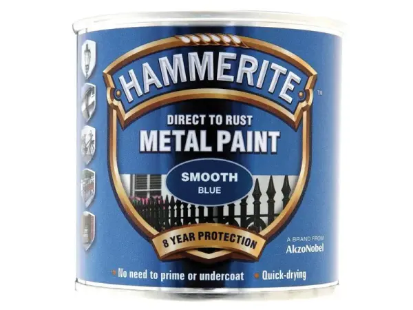 Hammerite Direct to Rust Metal Paint, Smooth Blue, 250ml