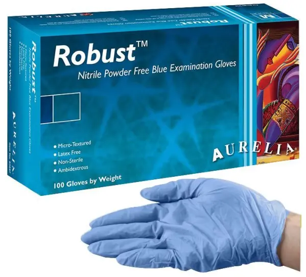 Aurelia - Gants Nitrile Robust Bleus sans Poudres, Taille M, Lot de 100