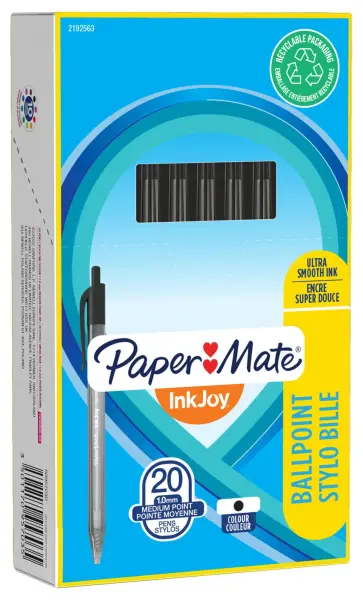 Paper Mate InkJoy 100RT Retractable Ballpoint Pens, 20 Pack - Black