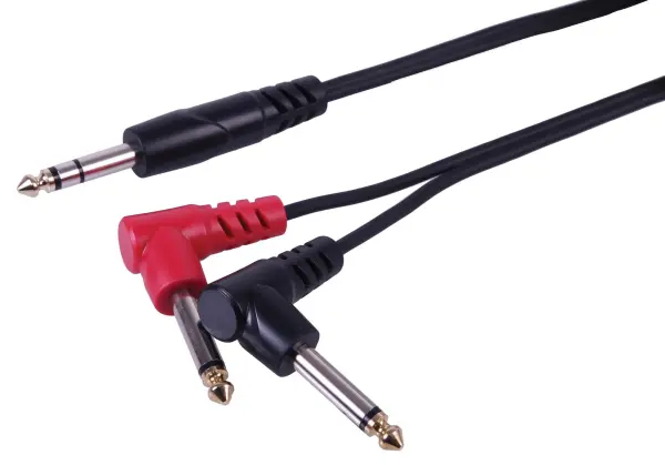 Pulse UK 6.35mm 1/4' Stereo Jack to 2x 90° Mono Jacks Lead - 1.5m