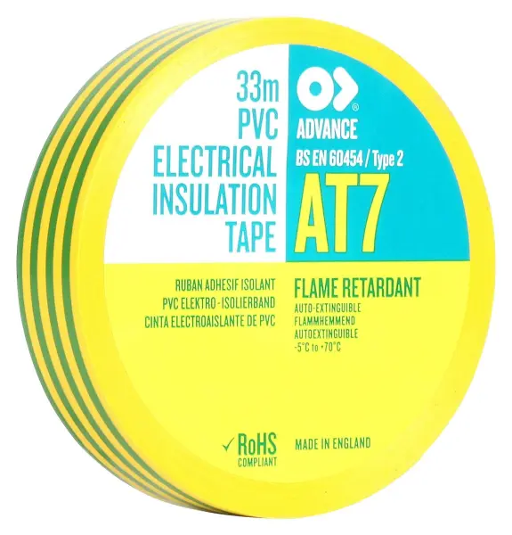 ADVANCE TAPES AT7 PVC Electrical Insulation Tape - Green Yellow 19mm x 33m