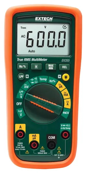 Extech EX355 600V AC/DC True RMS Digital Multimeter with NCV and Temperature