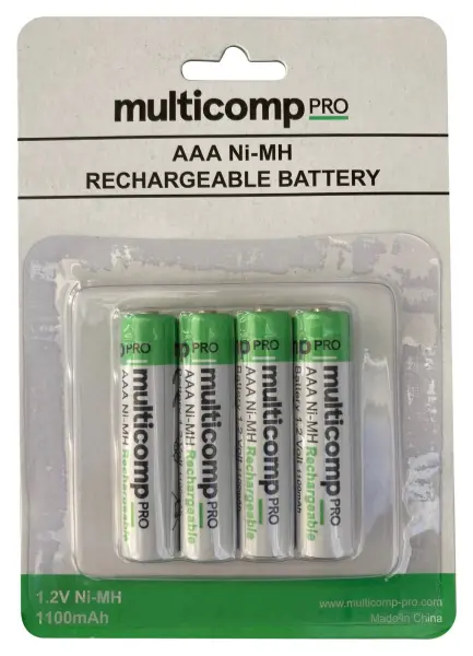 Multicomp Pro Rechargeable AAA NiMH Batteries (4 Pack, 1100mAh)