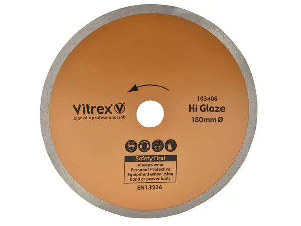 Vitrex Lama Diamantata Hi Glaze 180mm per Taglio Di Precisione