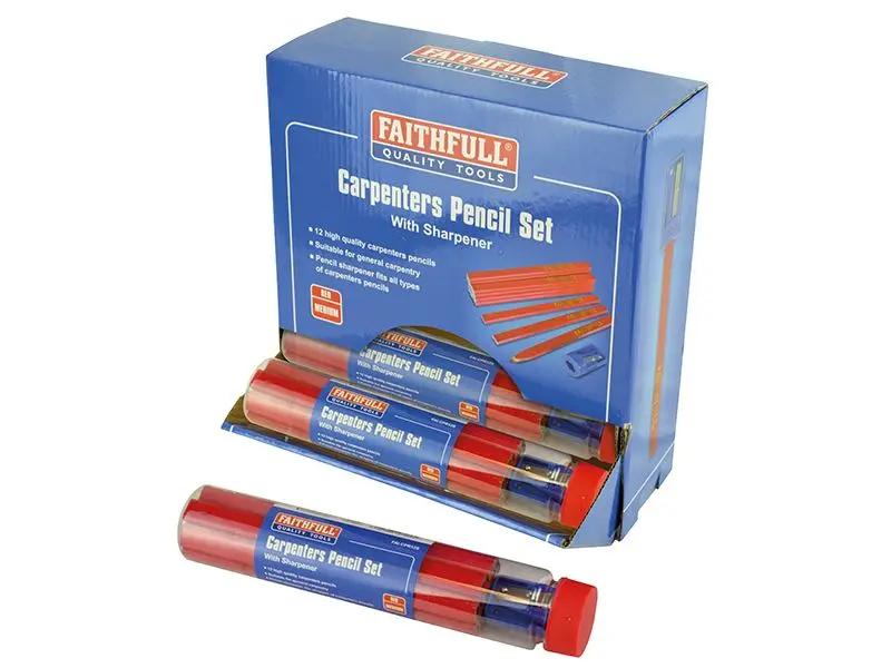 Crayons de charpentier Faithfull, rouge, 12 tubes de 12 avec taille-crayon