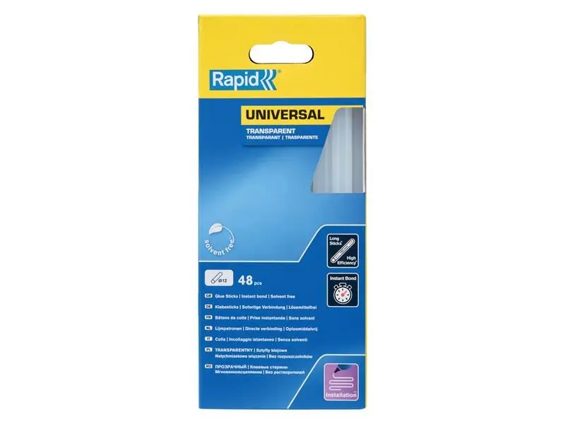 Rapid Universal Glue Sticks, Transparent, 12 x 190mm (Pack of 48)