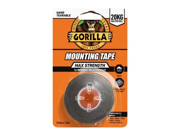 Gorilla Glue Fita de Montagem Interior Máxima Resistência Preta 1,5m