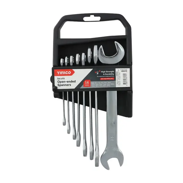 Timco 8-Piece Metric Open-Ended Spanner Set, Chrome Vanadium Steel