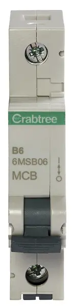 Crabtree Loadstar 6A Single Pole MCB, B Curve, 6kA, DIN Rail Mount