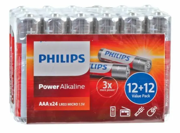 Philips Alkaline AAA Batteries 24 Pack, 1.5V