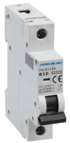 PRO ELEC 10A Single Pole MCB, B Curve, 6kA