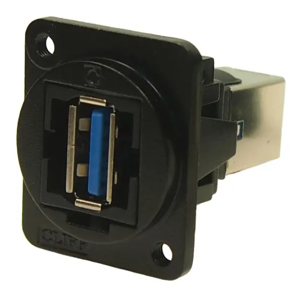 CLIFF USB A 3.0 to B 3.0 Feedthrough Connector, Black, Metal