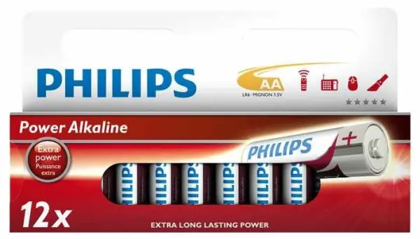Philips Power Alkaline AA Baterie, balení 12 ks, 1,5V
