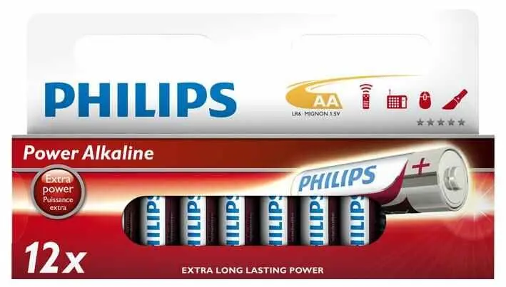 Philips Power Alkaline AA Batteries, 12 Pack, 1.5V