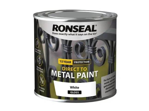 Ronseal 메탈 직접 도색용 페인트, 화이트 글러스, 250ml