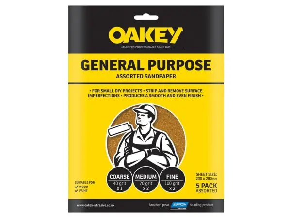 Oakey Premium - Papier de verre 230x280mm, Différents grains, Lot de 5