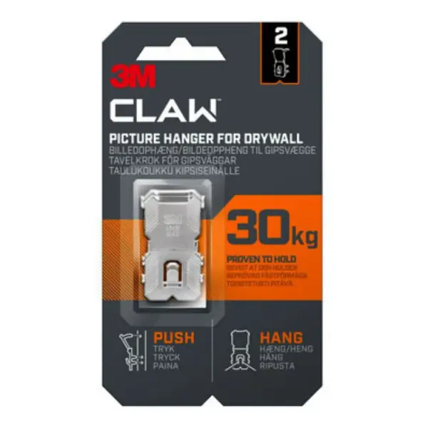 3M CLAW Drywall Picture Hanger 30kg, 2 Pack