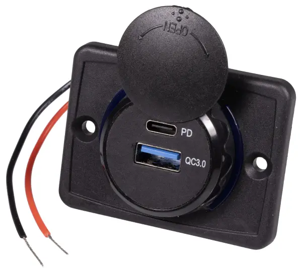 Tiger Power USB Panel Mount Charger, PD USB Type C & Type A 31W