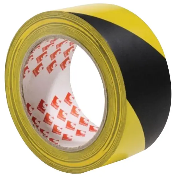 PVC Hazard Floor Lane Marking Tape, 50mm x 33m, Black/Yellow