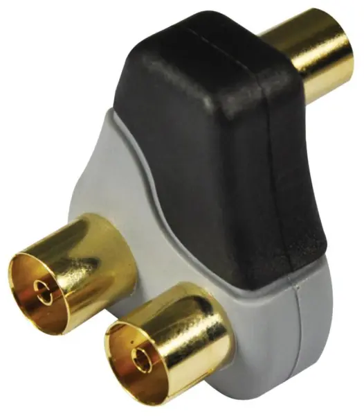 MAXVIEW Koaxiální rozdvojka 2-cestná, pravý úhel, pozlacená