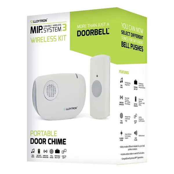 MIP3 DingDong Portable Battery Operated Door Chime Kit White