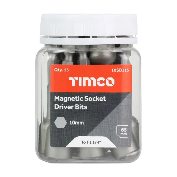 Timco - Jeu de 15 embouts magnétiques hexagonaux 10x65mm, Acier S2