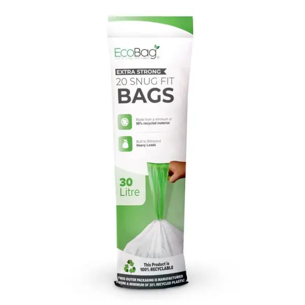 Ecobag Extra Strong Kitchen Drawstring Bin Liners 30L 20 Pack