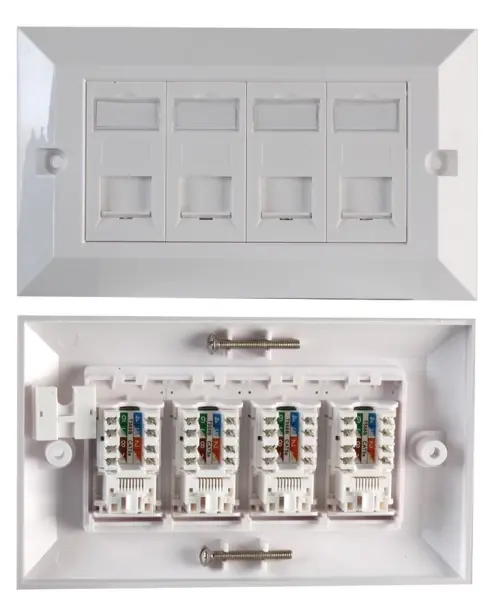 PRO SIGNAL Placa Frontal Dupla RJ45 Cat6, 4 Vias, Branca