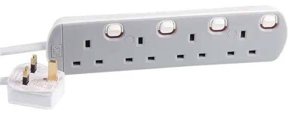 PRO ELEC 4구 개별 스위치 멀티탭 1m, UK 플러그