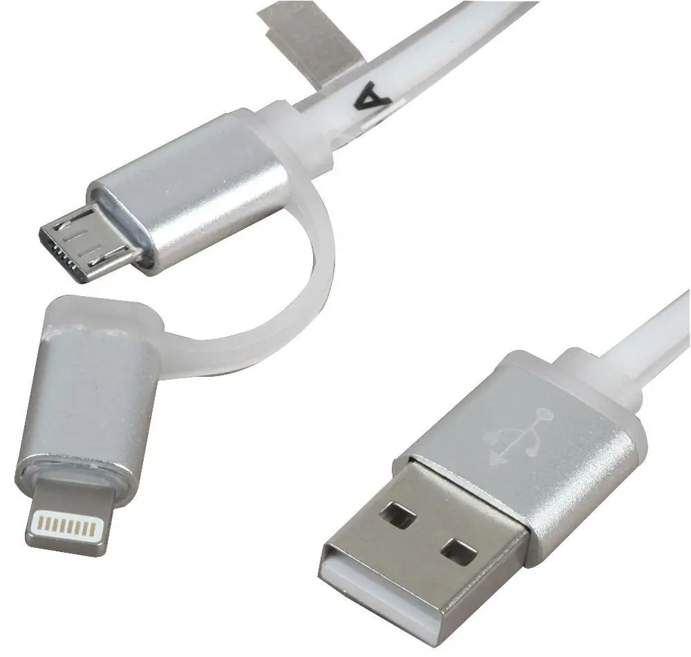 Câble 2-en-1 USB vers Micro-USB et Lightning LMS DATA - 1 m Blanc