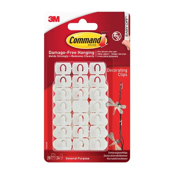 Raraion Damage-Free Command Decorating Clips, White, 20-Pack